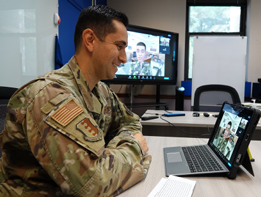 U.S. Air Force officer using XR leadership development simulation