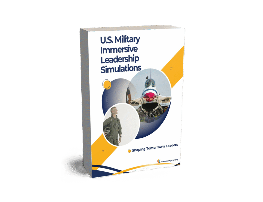 Cover image of a research summary titled "U.S. Military Immersive Leadership Simulations" featuring a pilot and fighter jet imagery